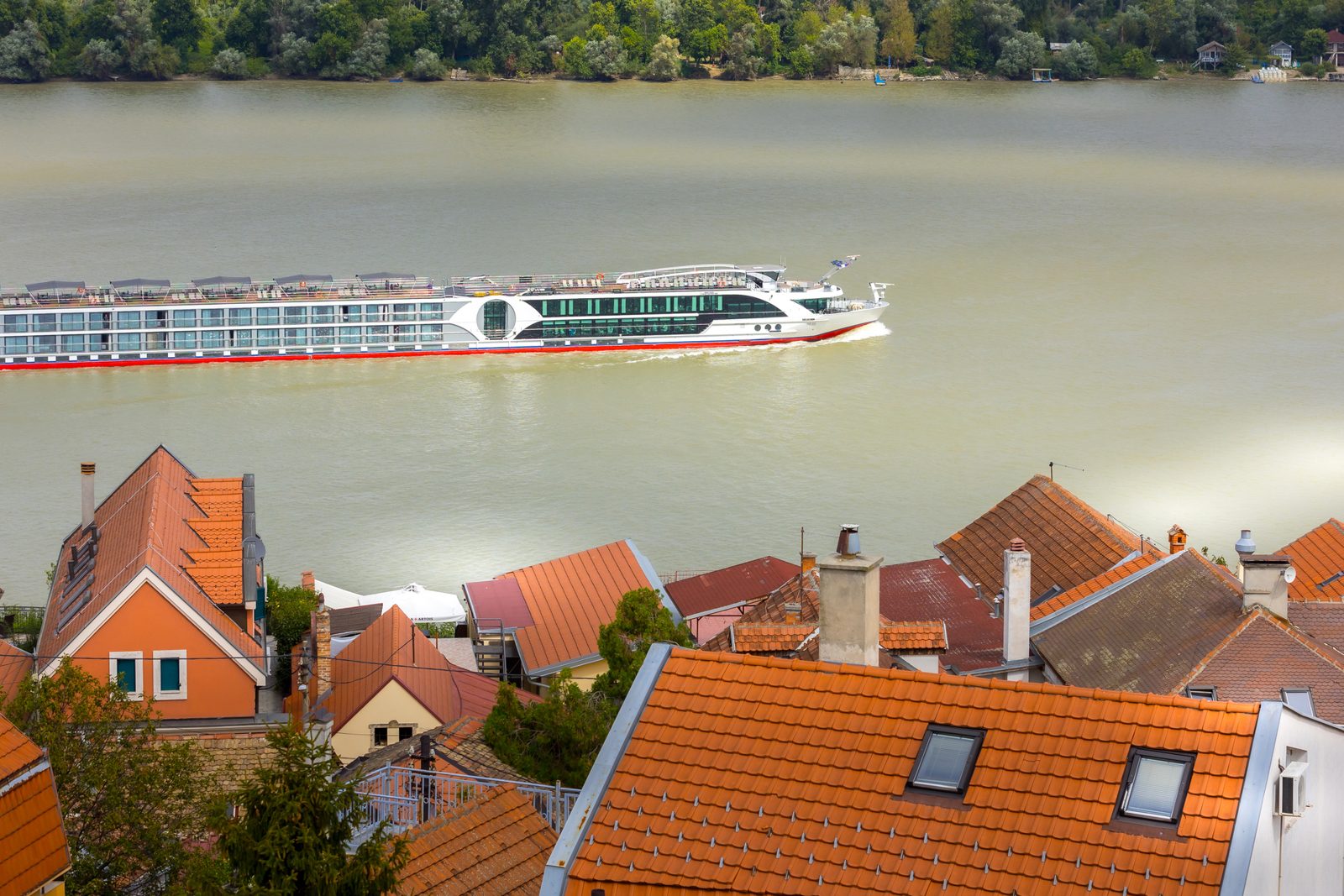 A river cruise ship moored on the Danube