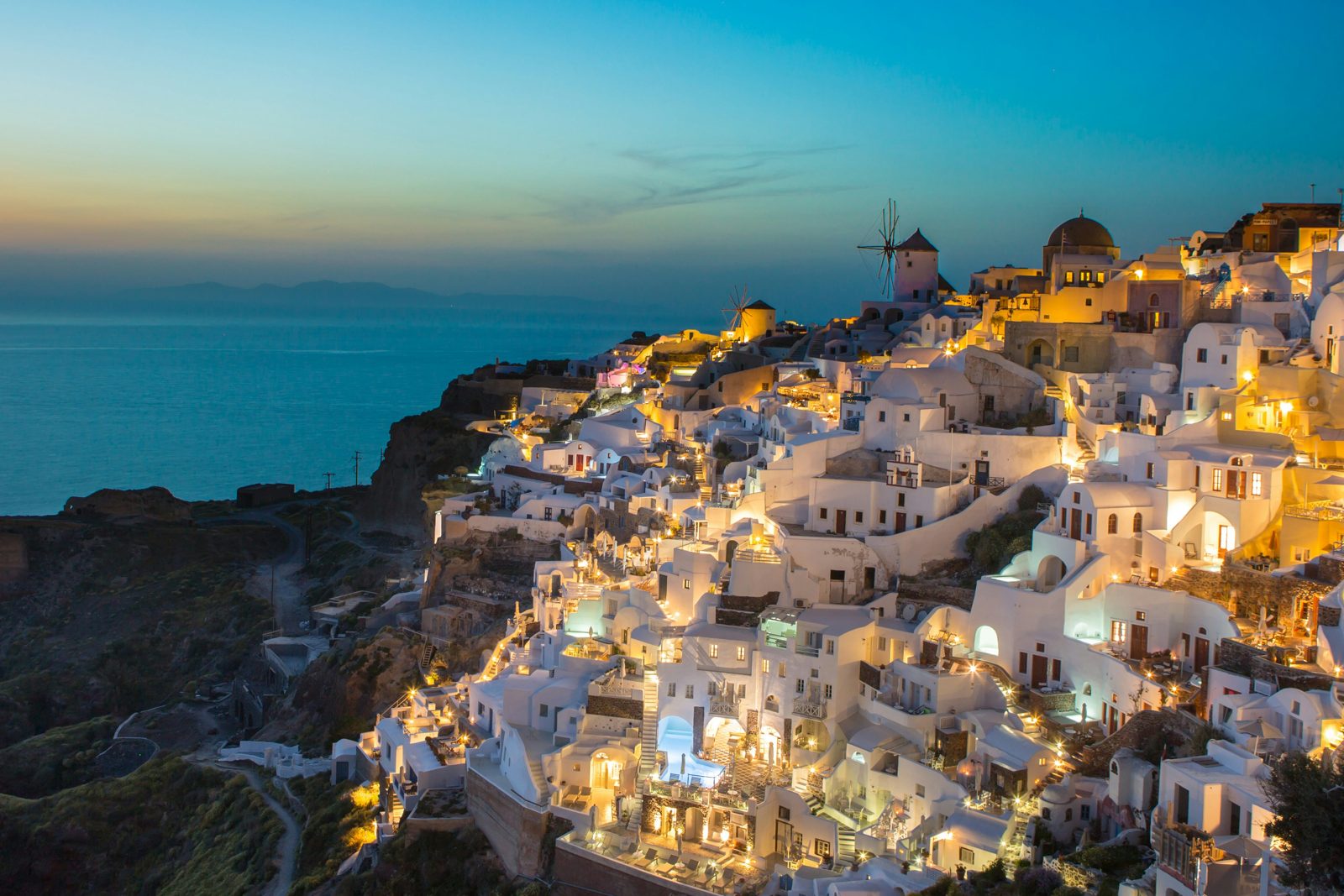 Oia on Santorini at dusk