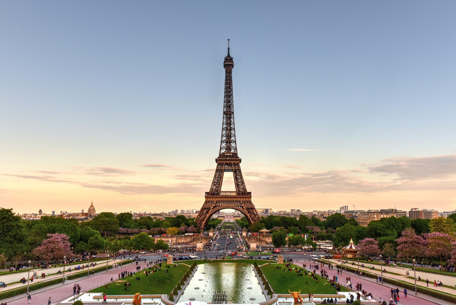 The Eiffel Tower above the Champ de Mars in Paris